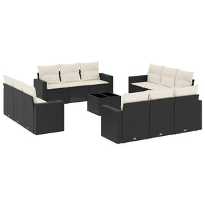 Set Divani da Giardino 13pz con Cuscini Nero in Polyrattan 3251113