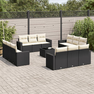 Set Divani da Giardino 13pz con Cuscini Nero in Polyrattan 3251113