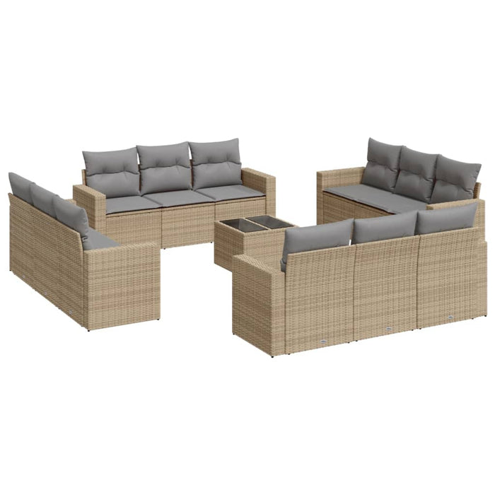 Set Divano da Giardino 13 pz con Cuscini Beige in Polyrattan 3251116