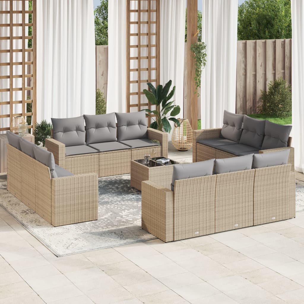 Set Divano da Giardino 13 pz con Cuscini Beige in Polyrattan 3251116