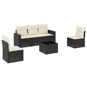 Set Divano da Giardino 6 pz con Cuscini Nero in Polyrattan 3251133