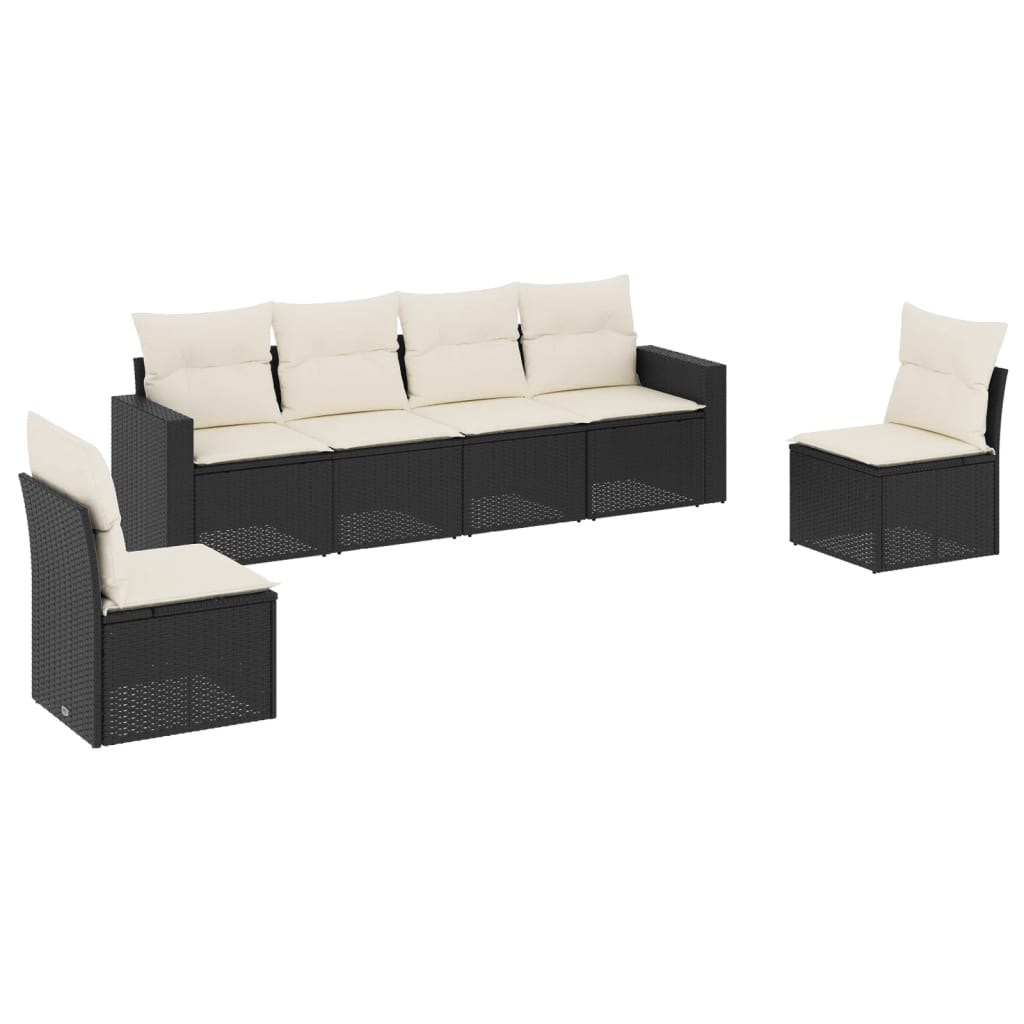 Set Divano da Giardino 6 pz con Cuscini Nero in Polyrattan 3251143