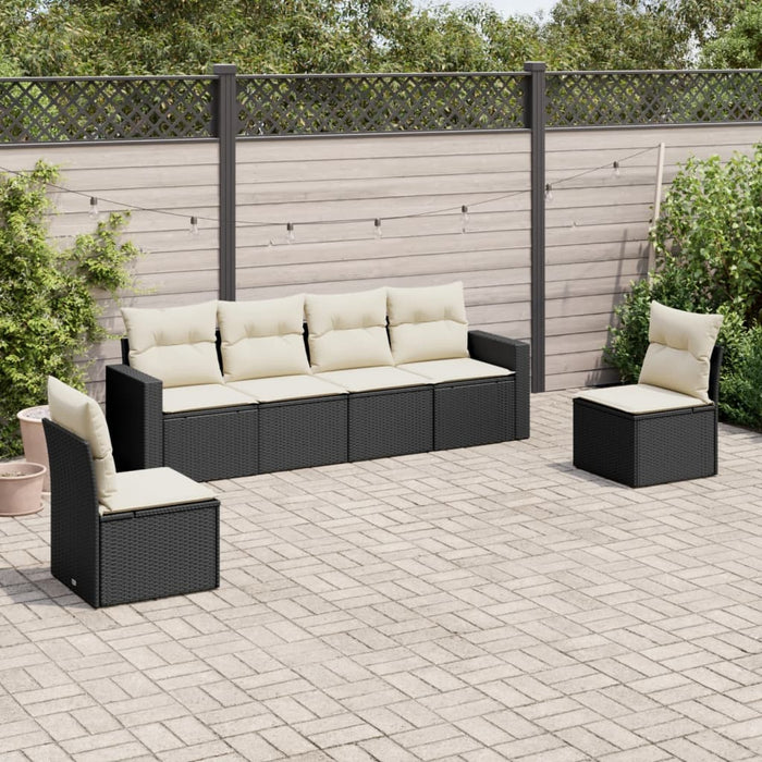 Set Divano da Giardino 6 pz con Cuscini Nero in Polyrattan 3251143