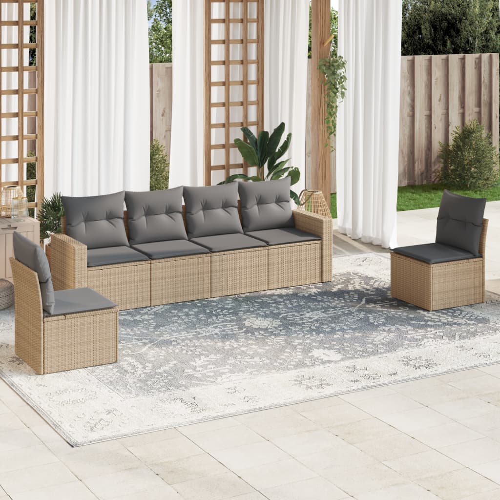 Set Divano da Giardino 6 pz con Cuscini Beige in Polyrattancod mxl 86974