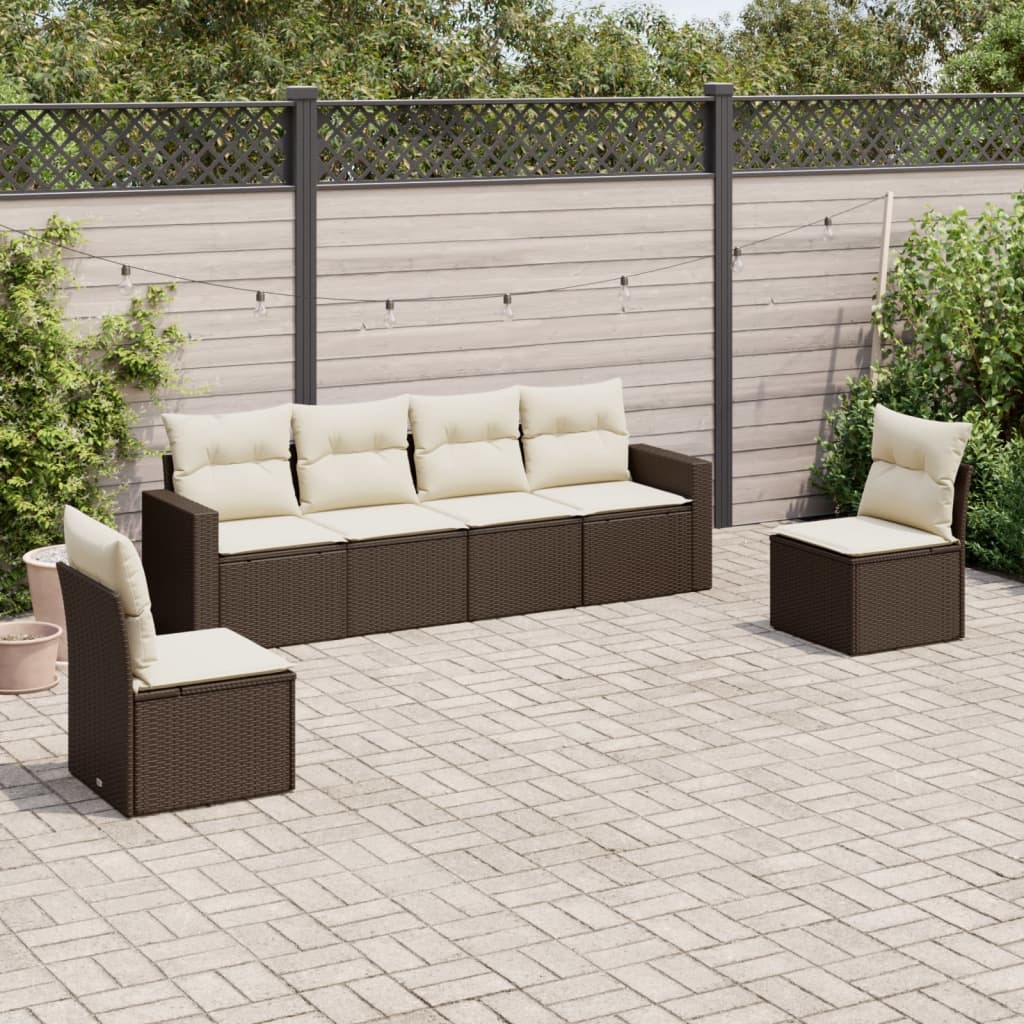 Set Divani da Giardino 6 pz con Cuscini Marrone in Polyrattan 3251150