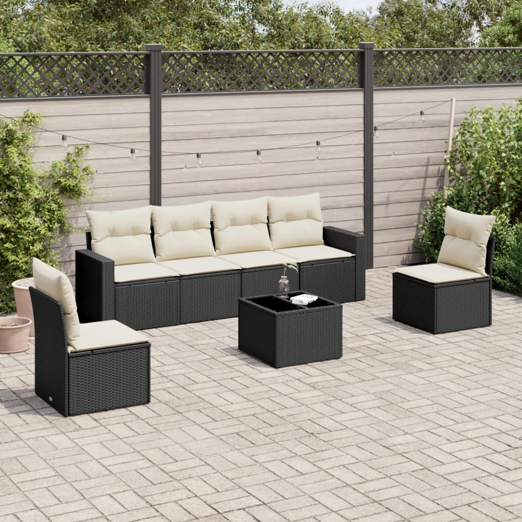 Set Divani da Giardino con Cuscini 7pz Nero Polyrattancod mxl 110993