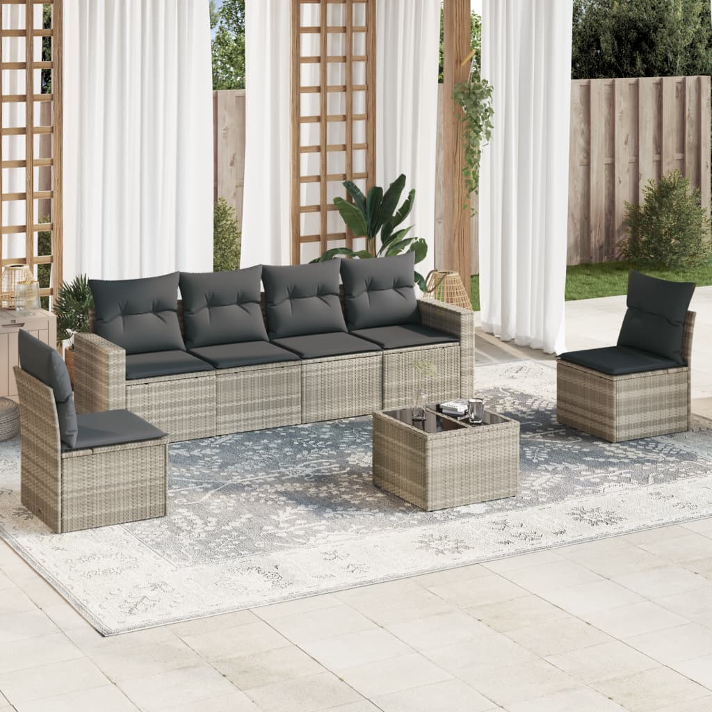 Set Divani da Giardino 7pz con Cuscini Grigio Chiaro Polyrattan 3251159