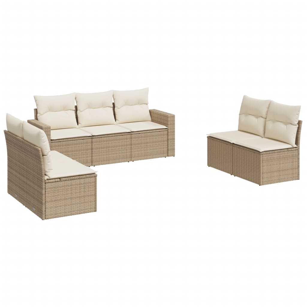 Set Divani da Giardino 7 pz con Cuscini Beige in Polyrattan 3251165