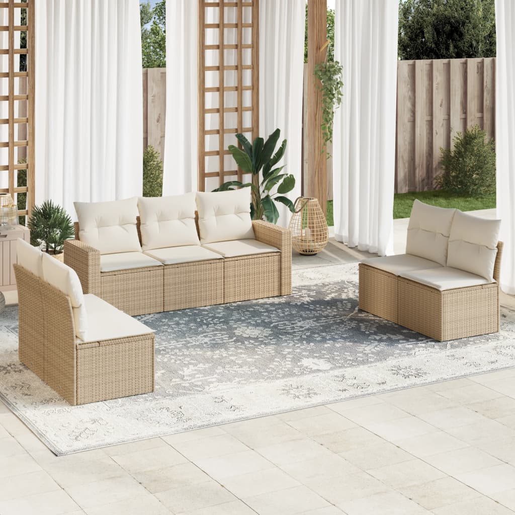 Set Divani da Giardino 7 pz con Cuscini Beige in Polyrattancod mxl 86979