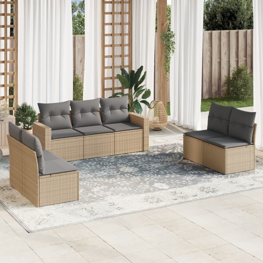 Set Divani da Giardino 7 pz con Cuscini Beige in Polyrattan 3251166