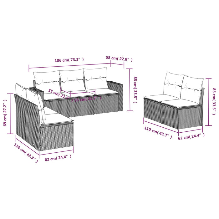 Set Divani da Giardino 7 pz con Cuscini Marrone in Polyrattancod mxl 110974