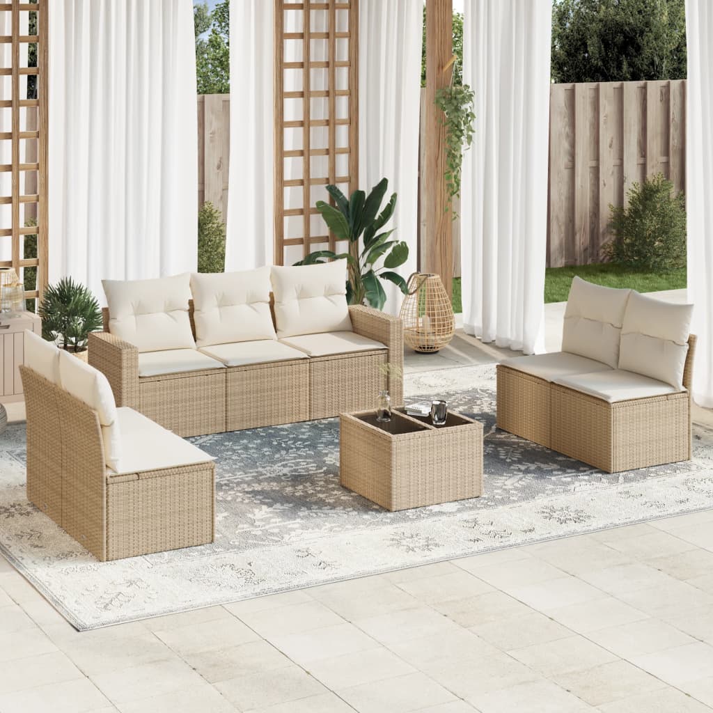 Set Divano da Giardino 8 pz con Cuscini Beige in Polyrattan 3251175