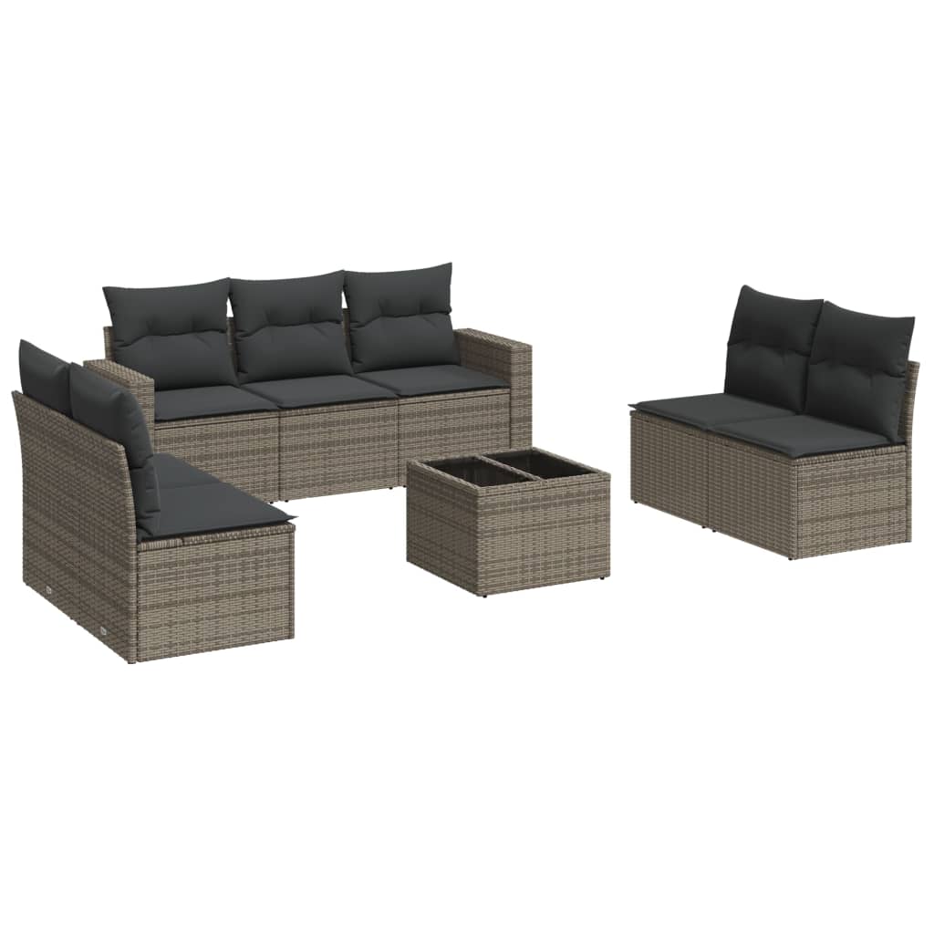 Set Divano da Giardino 8 pz con Cuscini Grigio in Polyrattan 3251177