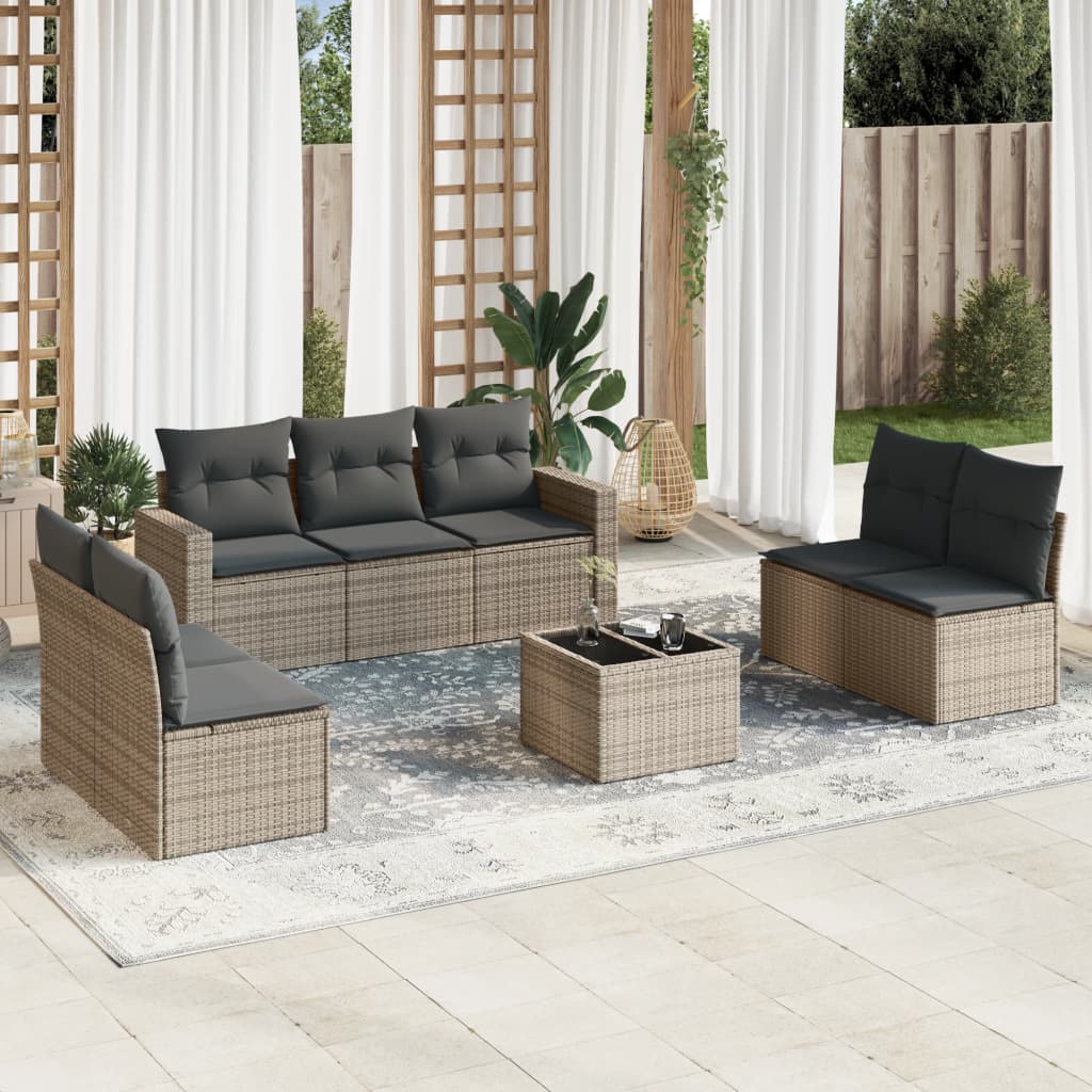 Set Divano da Giardino 8 pz con Cuscini Grigio in Polyrattan 3251177