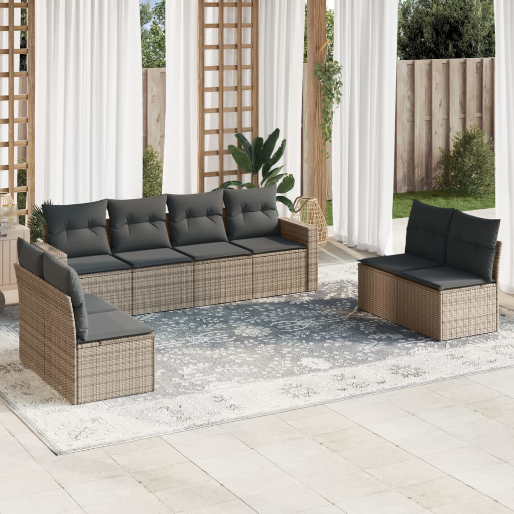 Set Divano da Giardino 8 pz con Cuscini Grigio in Polyrattan 3251187