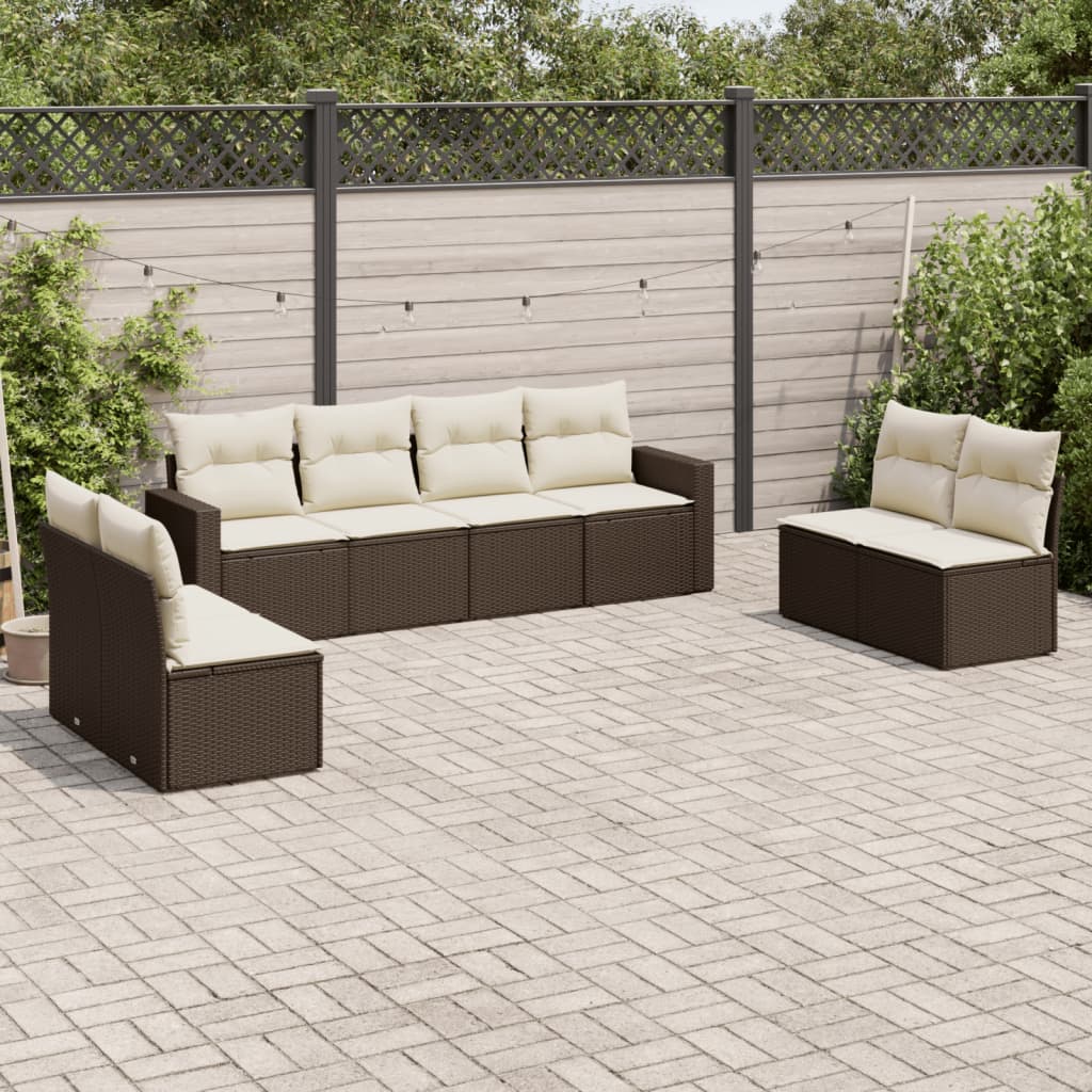 Set Divani da Giardino 8 pz con Cuscini Marrone in Polyrattan 3251190