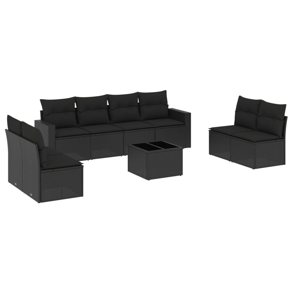 Set Divani da Giardino 9 pz con Cuscini Nero in Polyrattan 3251192