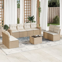 Set Divano da Giardino 9 pz con Cuscini Beige in Polyrattan 3251195