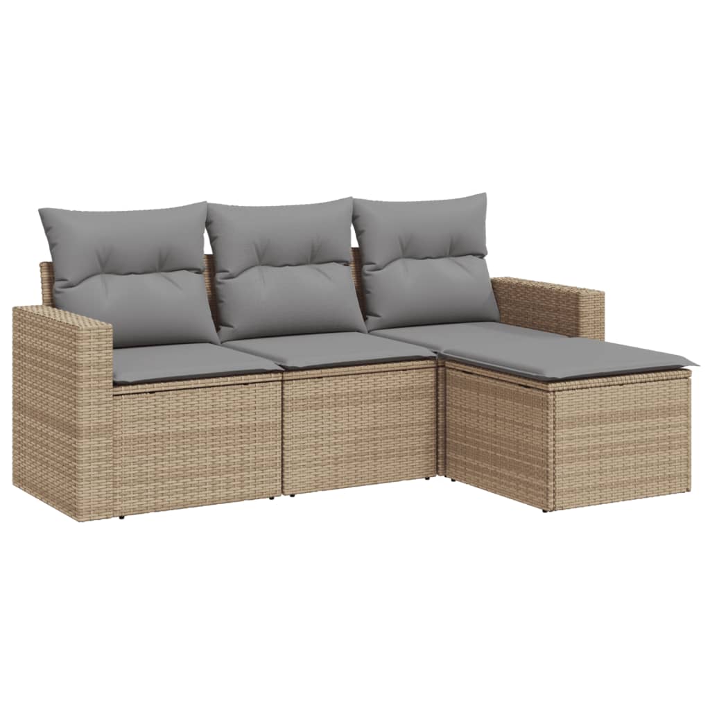 Set Divano da Giardino 4 pz con Cuscini Beige in Polyrattan 3251206