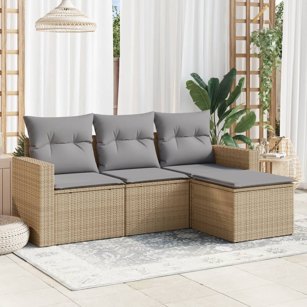 Set Divano da Giardino 4 pz con Cuscini Beige in Polyrattan 3251206