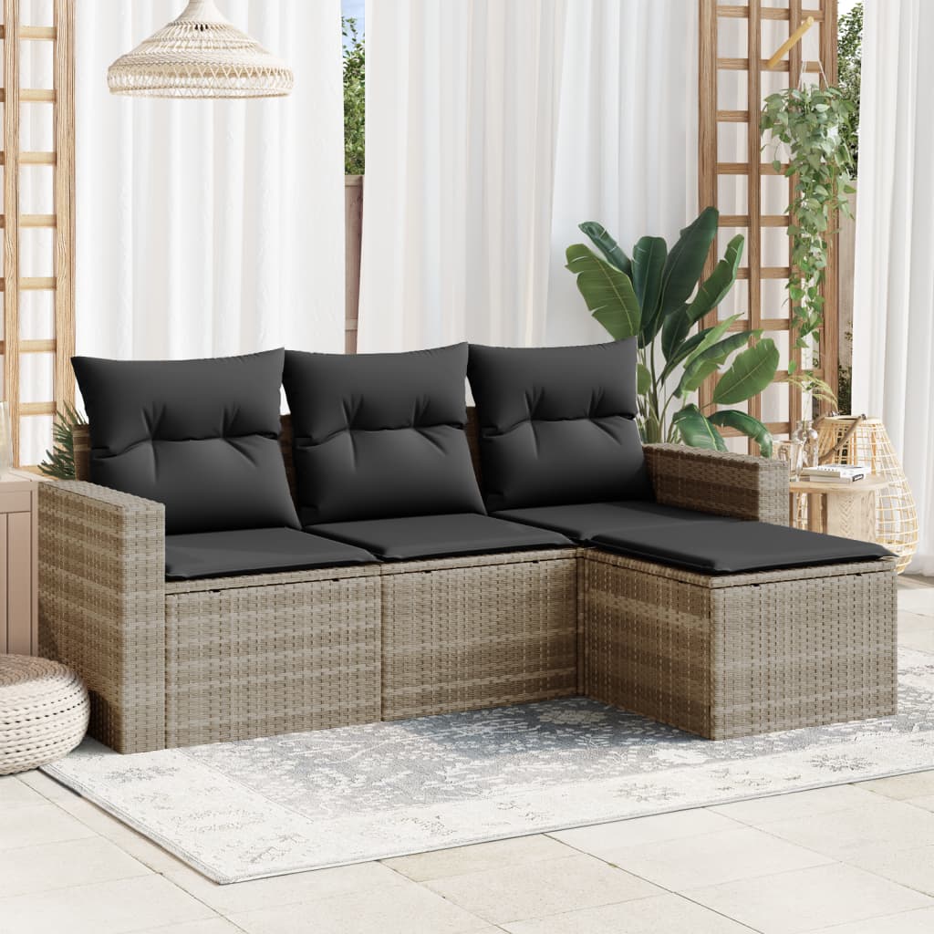 Set Divano da Giardino 4pz con Cuscini Grigio Chiaro Polyrattan 3251209