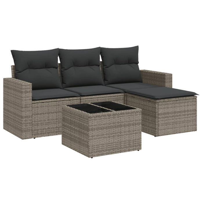 Set Divano da Giardino 5 pz con Cuscini Grigio in Polyrattan 3251217