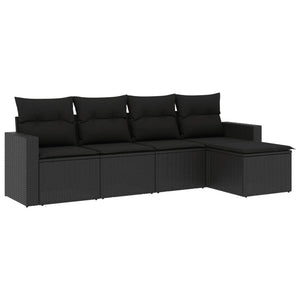 Set Divani da Giardino 5 pz con Cuscini in Polyrattan Nero 3251222