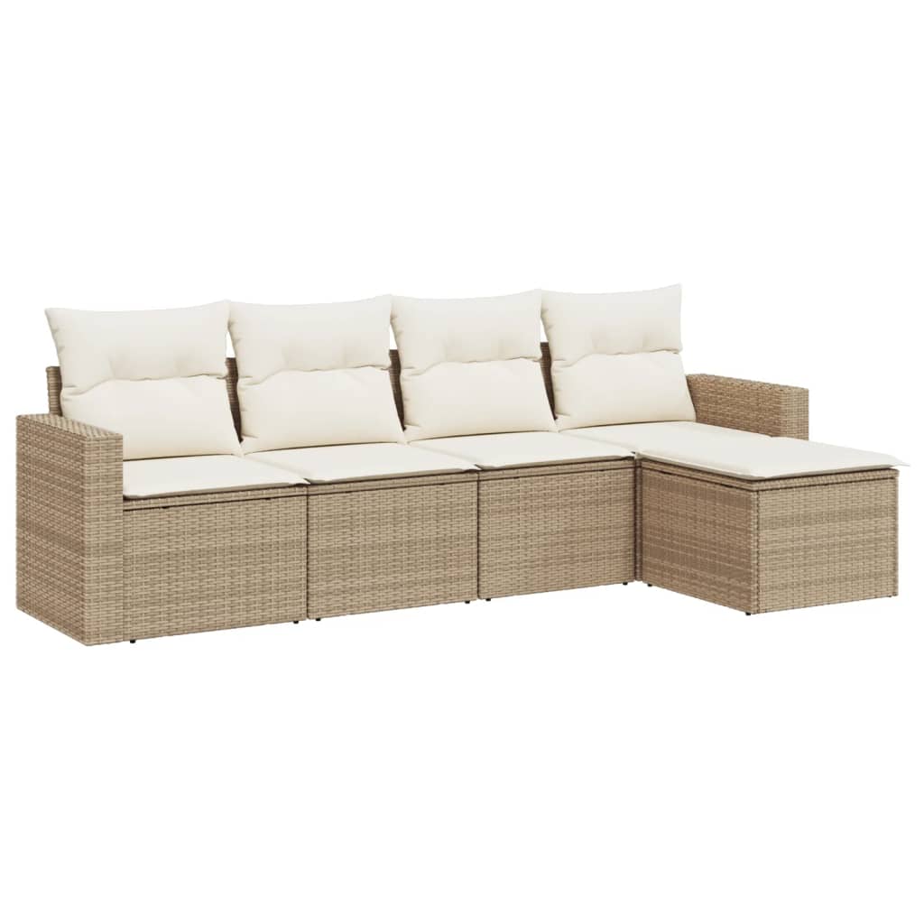 Set Divano da Giardino 5 pz con Cuscini Beige in Polyrattan 3251225