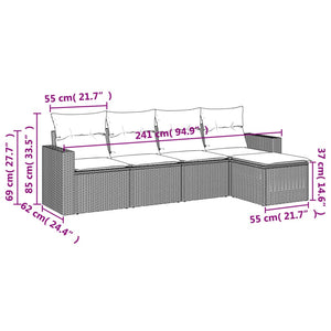 Set Divano da Giardino 5 pz con Cuscini Beige in Polyrattan 3251226