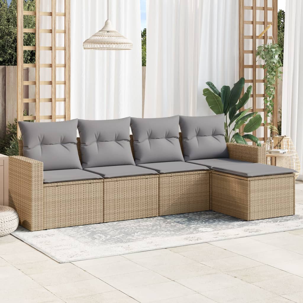 Set Divano da Giardino 5 pz con Cuscini Beige in Polyrattan 3251226