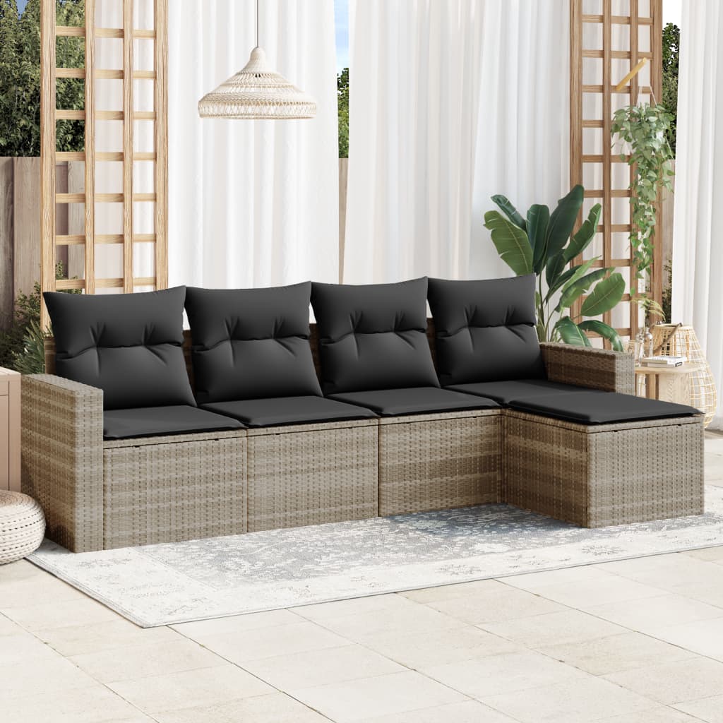 Set Divano da Giardino 5pz con Cuscini Grigio Chiaro Polyrattan 3251229