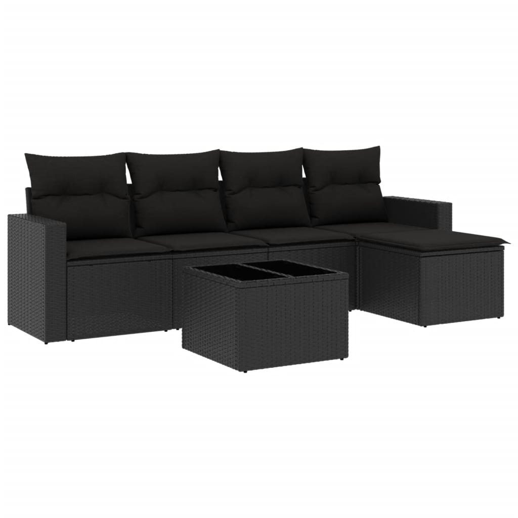 Set Divano da Giardino 6 pz con Cuscini Nero in Polyrattan 3251232