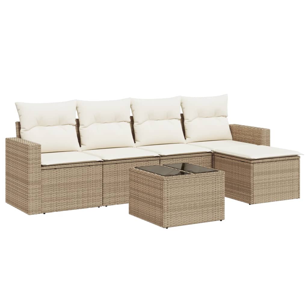 Set Divano da Giardino 6 pz con Cuscini Beige in Polyrattan 3251235