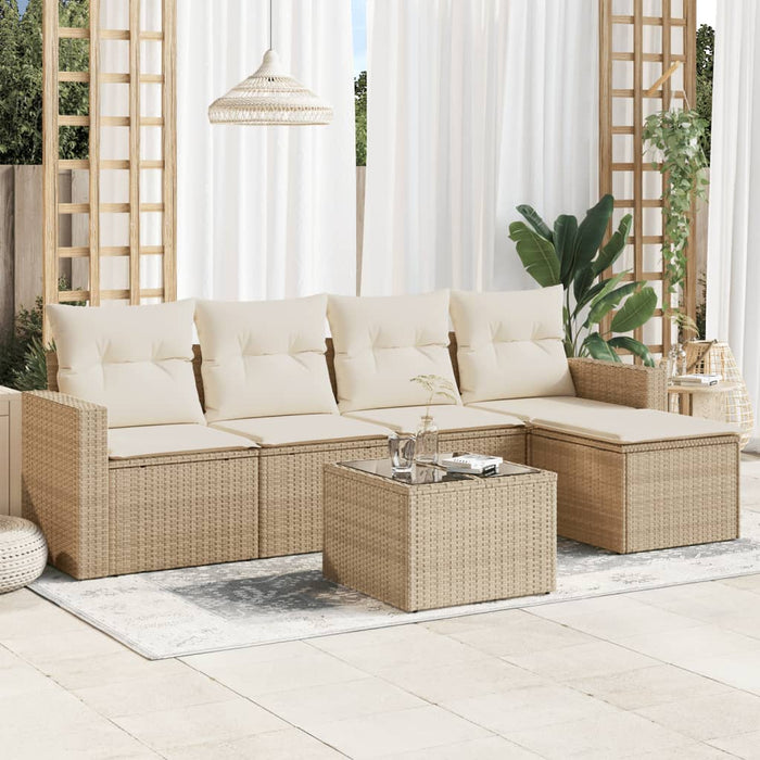 Set Divano da Giardino 6 pz con Cuscini Beige in Polyrattan 3251235