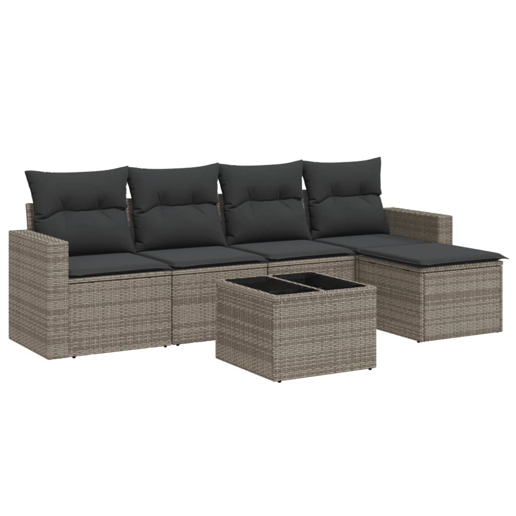 Set Divano da Giardino 6 pz con Cuscini Grigio in Polyrattan 3251237