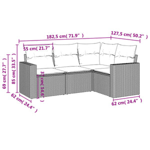 Set Divani da Giardino 4 pz con Cuscini Nero in Polyrattan 3251243