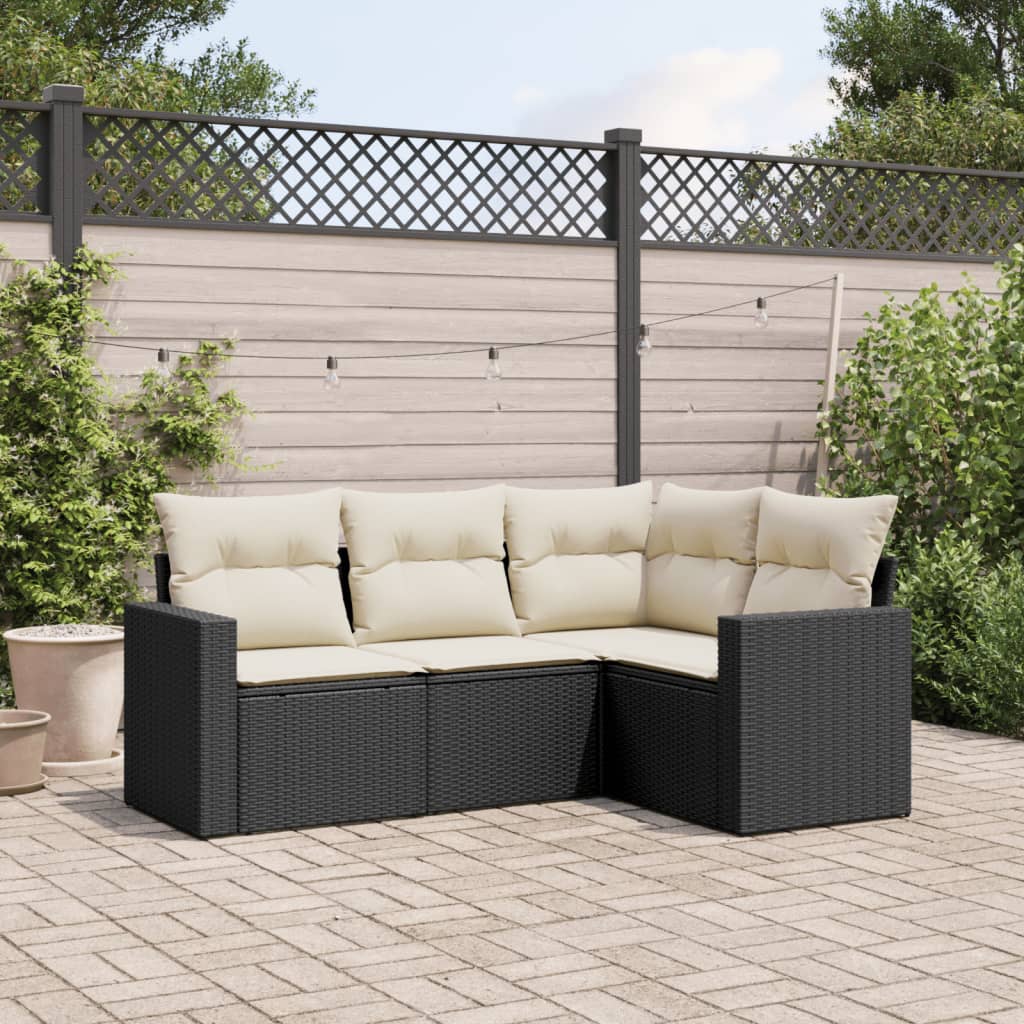 Set Divani da Giardino 4 pz con Cuscini Nero in Polyrattan 3251243