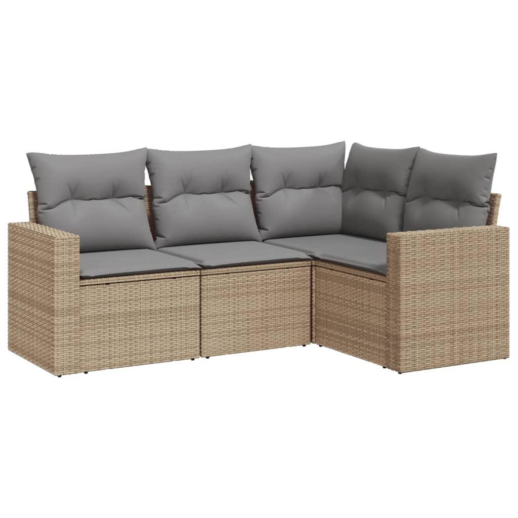 Set Divano da Giardino 4 pz con Cuscini Beige in Polyrattan 3251246