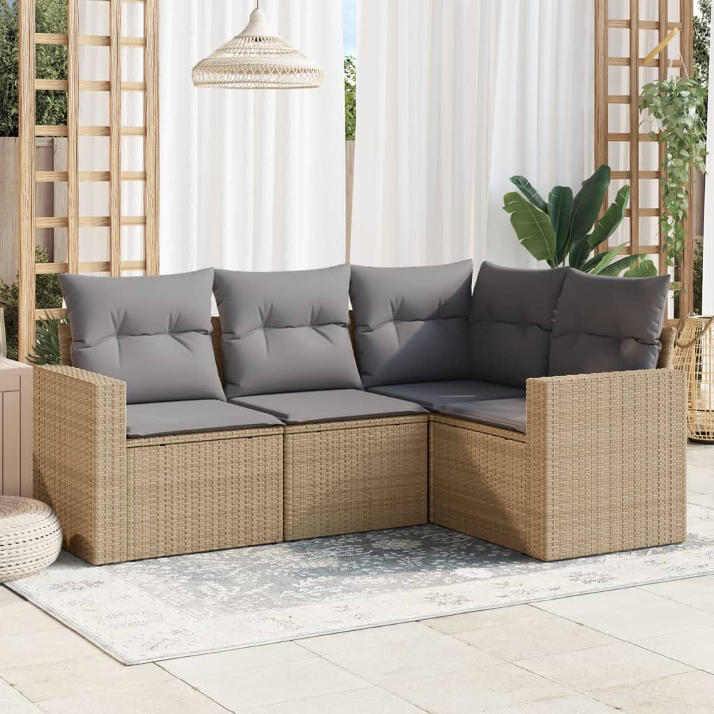 Set Divano da Giardino 4 pz con Cuscini Beige in Polyrattan 3251246