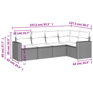 Set Divani da Giardino 5 pz con Cuscini in Polyrattan Nerocod mxl 110981