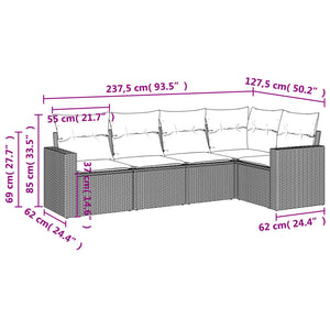 Set Divani da Giardino 5 pz con Cuscini in Polyrattan Nero 3251263