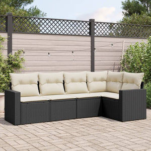 Set Divani da Giardino 5 pz con Cuscini in Polyrattan Nero 3251263