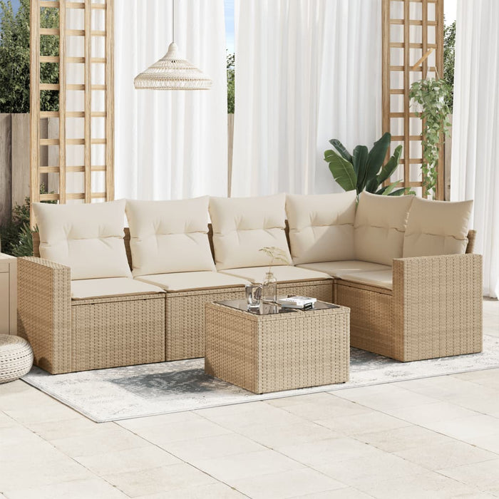 Set Divano da Giardino 6 pz con Cuscini Beige in Polyrattan 3251275