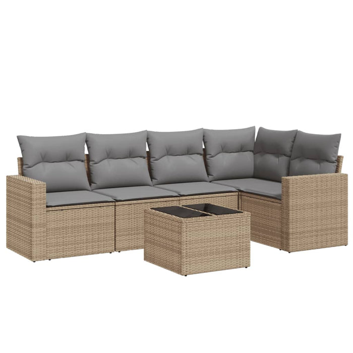 Set Divano da Giardino 6 pz con Cuscini Beige in Polyrattan 3251276