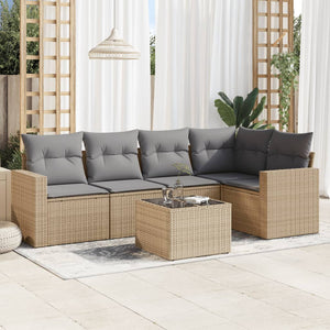 Set Divano da Giardino 6 pz con Cuscini Beige in Polyrattan 3251276