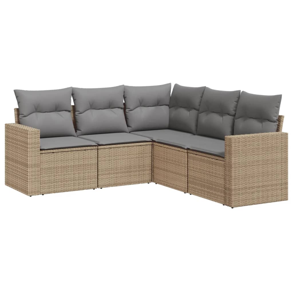 Set Divano da Giardino 5 pz con Cuscini Beige in Polyrattan 3251286