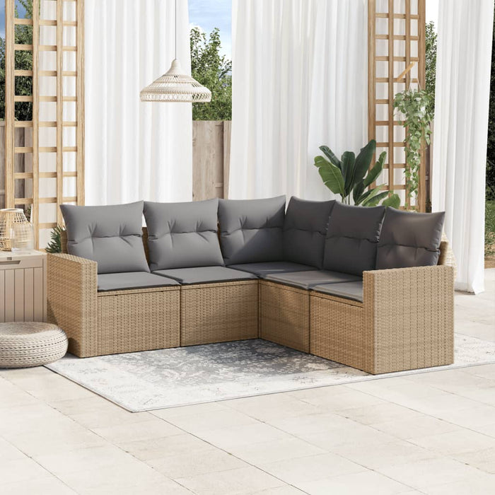 Set Divano da Giardino 5 pz con Cuscini Beige in Polyrattan 3251286