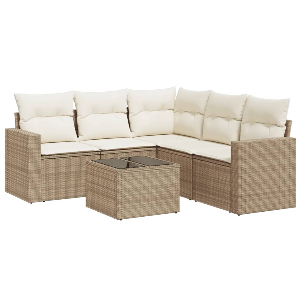 Set Divano da Giardino 6 pz con Cuscini Beige in Polyrattancod mxl 110984