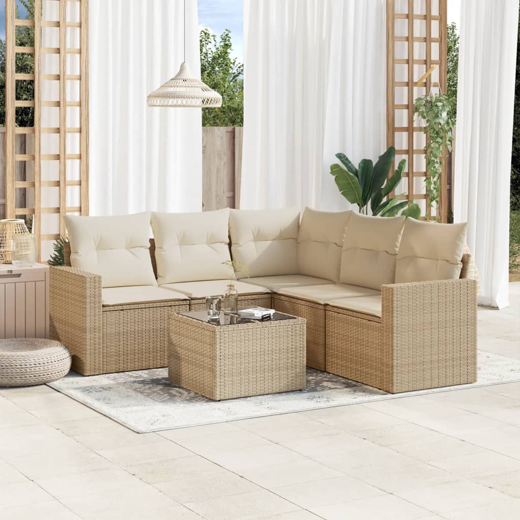 Set Divano da Giardino 6 pz con Cuscini Beige in Polyrattancod mxl 110984