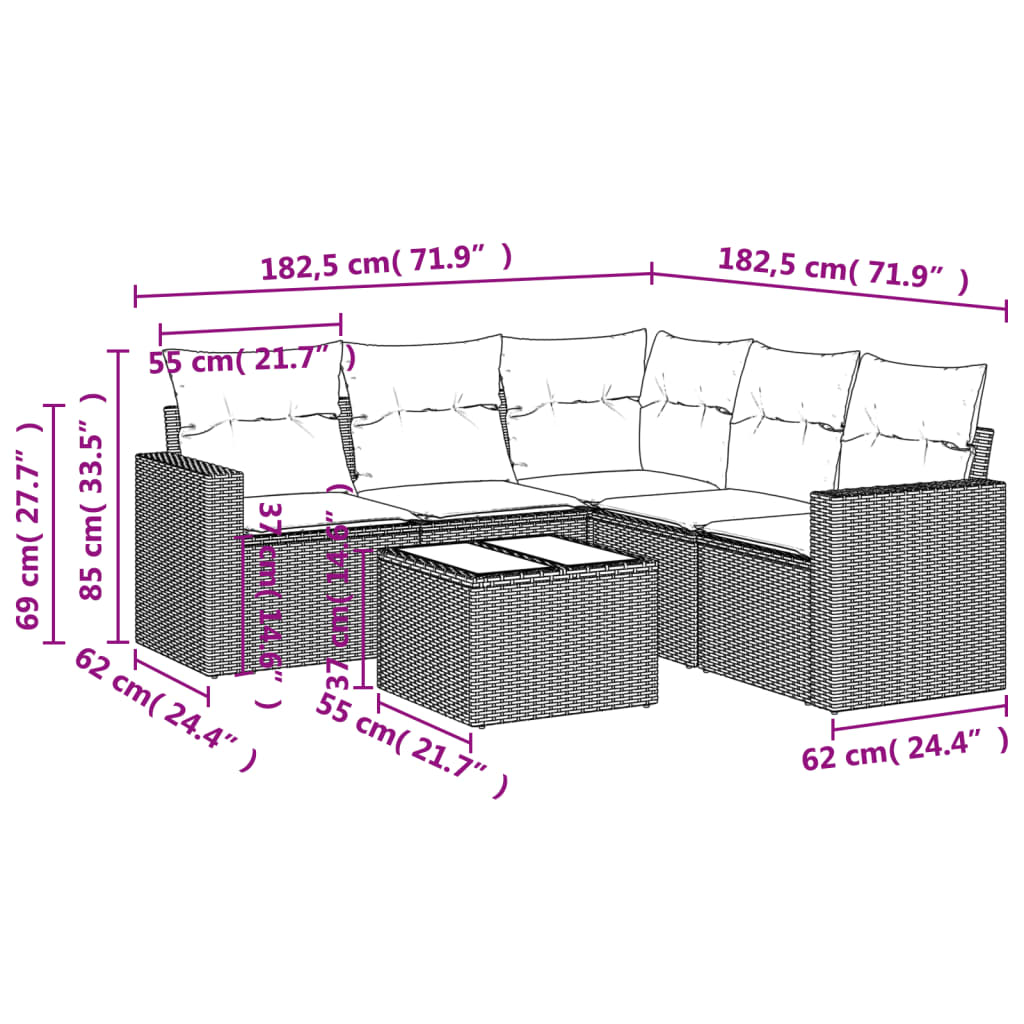 Set Divano da Giardino 6 pz con Cuscini Grigio in Polyrattancod mxl 114465